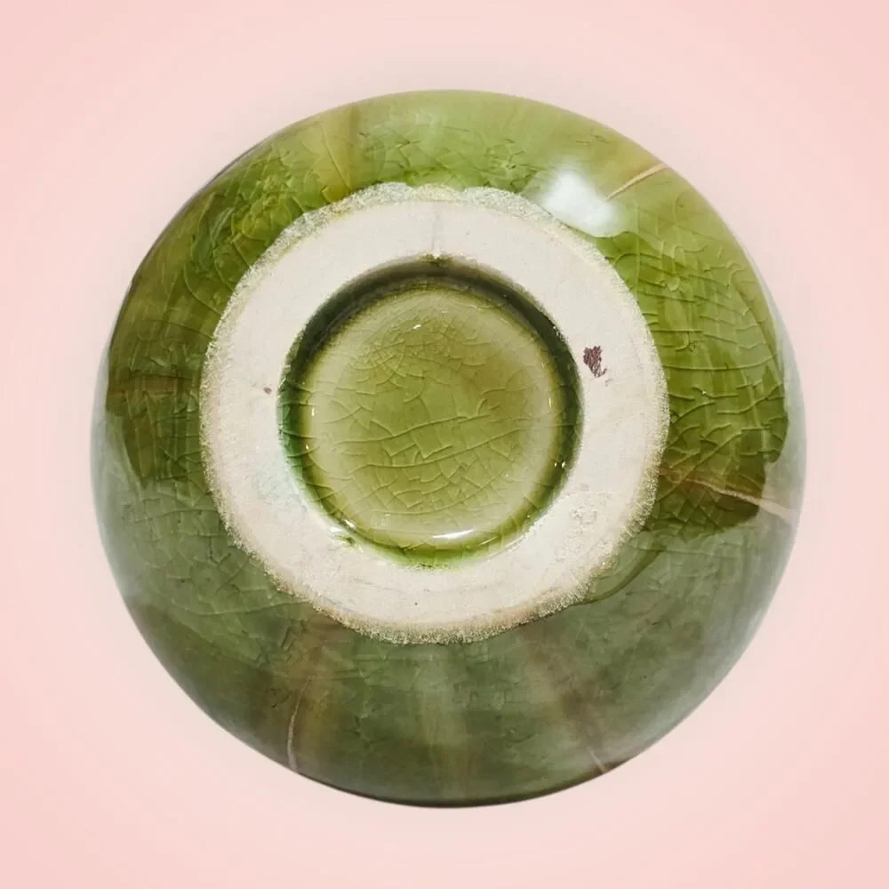 Pottery Bud Vase Green Tan Drip‎ Glaze 5